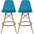 Tabouret de comptoir sans accoudoirs en plastique moulé, pieds Eiffel en bois, hauteur d'assise de 71 cm – Lot de 2