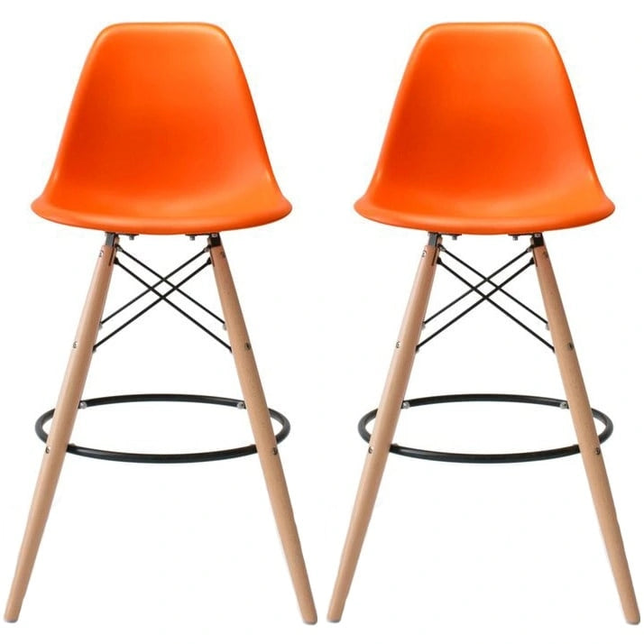 Tabouret de comptoir sans accoudoirs en plastique moulé, pieds Eiffel en bois, hauteur d'assise de 71 cm – Lot de 2