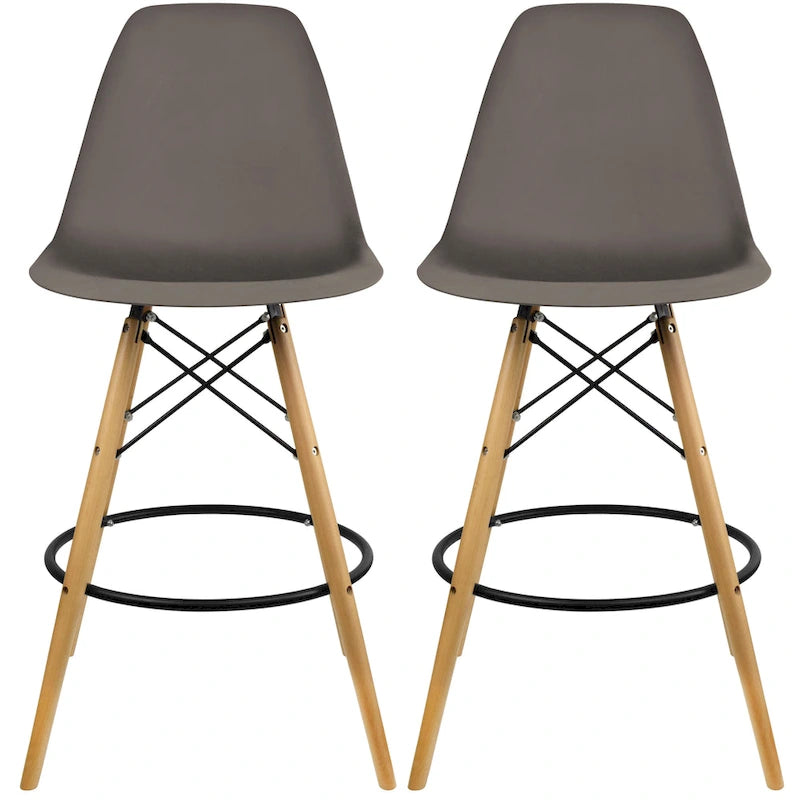 Tabouret de comptoir sans accoudoirs en plastique moulé, pieds Eiffel en bois, hauteur d'assise de 71 cm – Lot de 2
