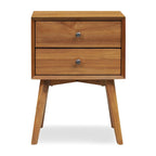 Table de chevet 2 tiroirs Mid-Century – Chêne clair / Noir / Chêne / Blanc