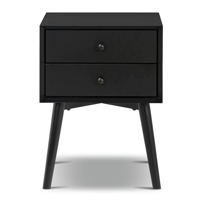 Table de chevet 2 tiroirs Mid-Century – Chêne clair / Noir / Chêne / Blanc