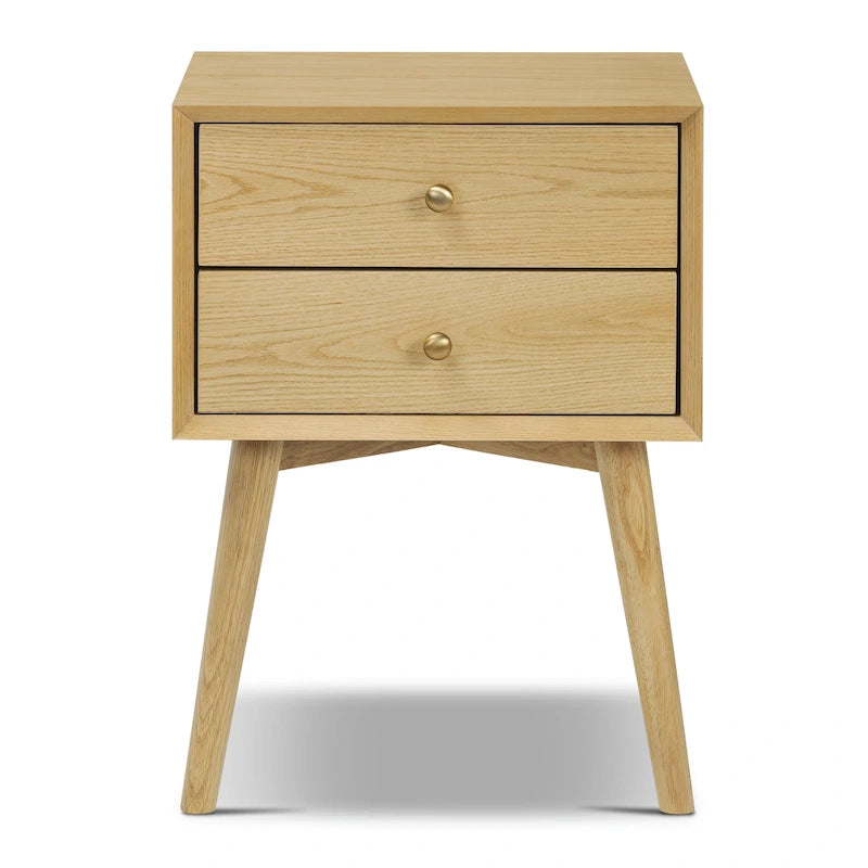 Table de chevet 2 tiroirs Mid-Century – Chêne clair / Noir / Chêne / Blanc