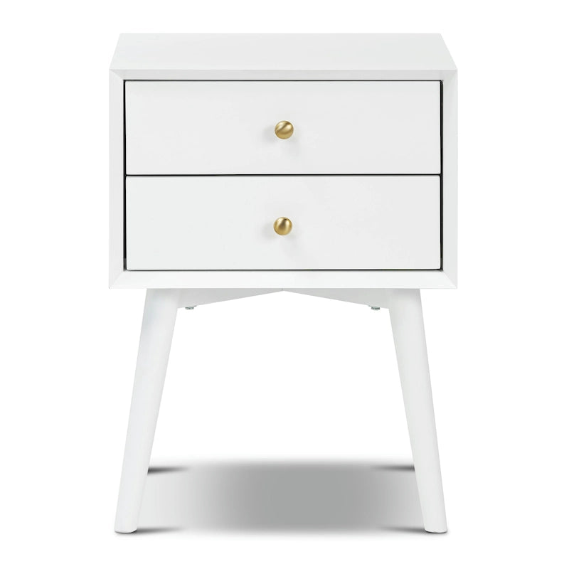 Table de chevet 2 tiroirs Mid-Century – Chêne clair / Noir / Chêne / Blanc