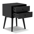 Table de chevet 2 tiroirs Mid-Century – Chêne clair / Noir / Chêne / Blanc