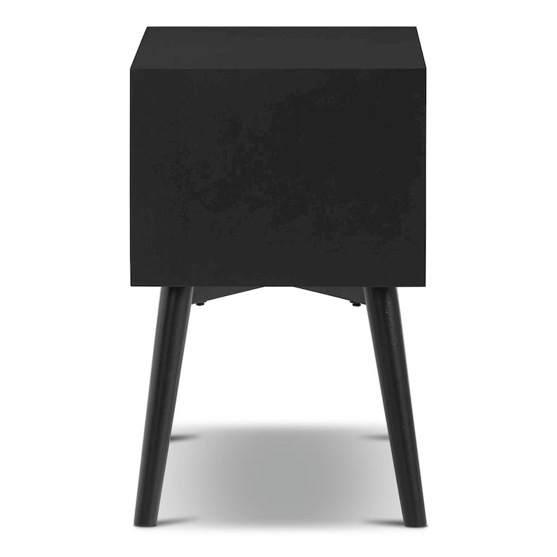 Table de chevet 2 tiroirs Mid-Century – Chêne clair / Noir / Chêne / Blanc