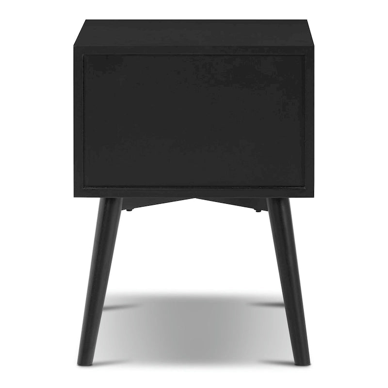 Table de chevet 2 tiroirs Mid-Century – Chêne clair / Noir / Chêne / Blanc
