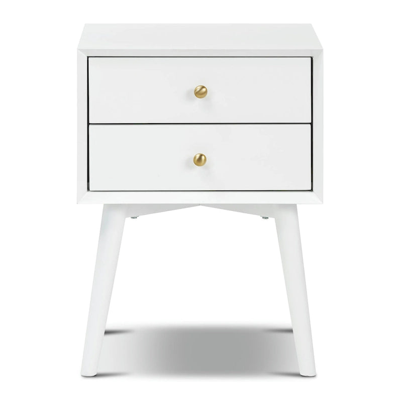 Table de chevet 2 tiroirs Mid-Century – Chêne clair / Noir / Chêne / Blanc