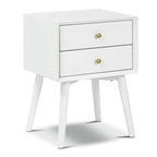 Table de chevet 2 tiroirs Mid-Century – Chêne clair / Noir / Chêne / Blanc