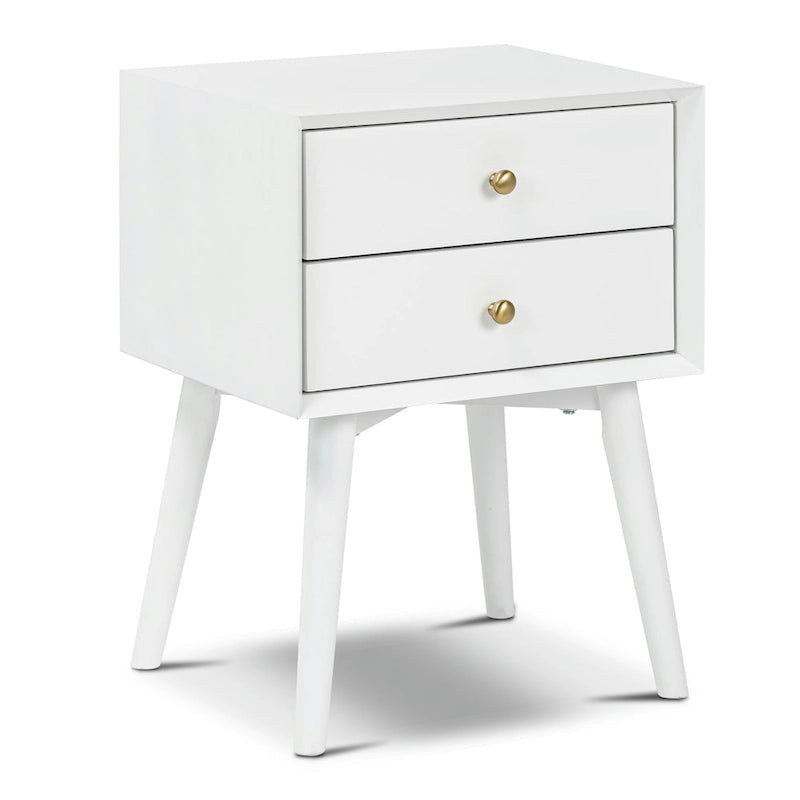 Table de chevet 2 tiroirs Mid-Century – Chêne clair / Noir / Chêne / Blanc