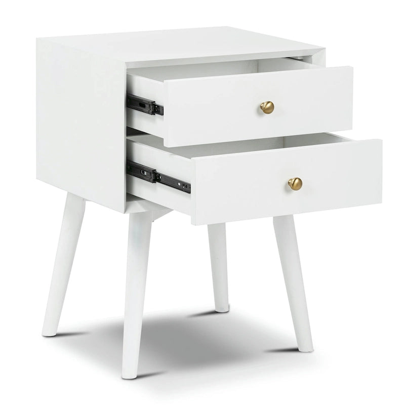 Table de chevet 2 tiroirs Mid-Century – Chêne clair / Noir / Chêne / Blanc