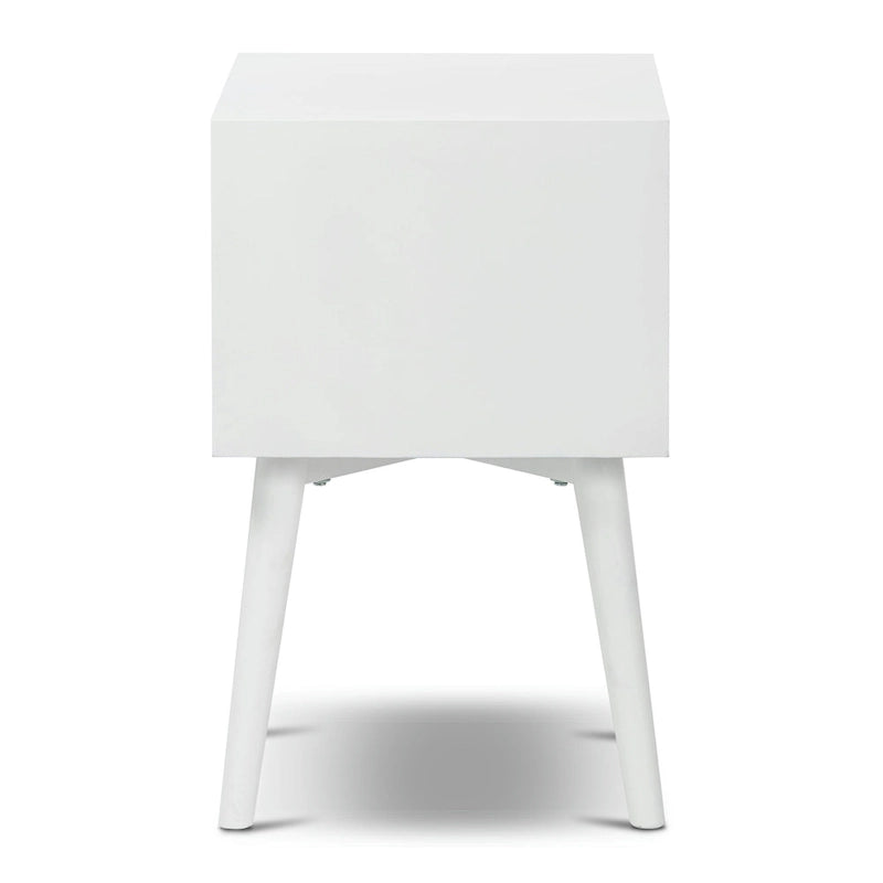 Table de chevet 2 tiroirs Mid-Century – Chêne clair / Noir / Chêne / Blanc