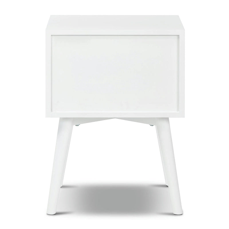 Table de chevet 2 tiroirs Mid-Century – Chêne clair / Noir / Chêne / Blanc