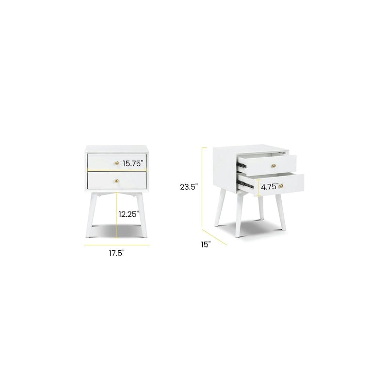 Table de chevet 2 tiroirs Mid-Century – Chêne clair / Noir / Chêne / Blanc