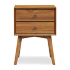 Table de chevet 2 tiroirs Mid-Century – Chêne clair / Noir / Chêne / Blanc