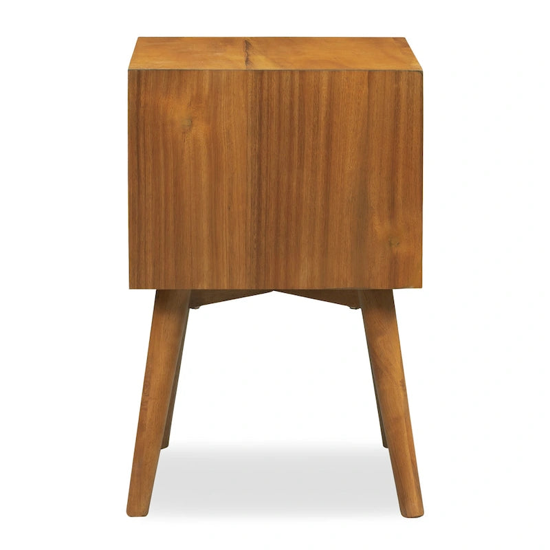 Table de chevet 2 tiroirs Mid-Century – Chêne clair / Noir / Chêne / Blanc