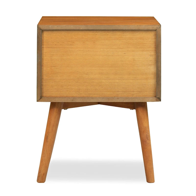 Table de chevet 2 tiroirs Mid-Century – Chêne clair / Noir / Chêne / Blanc