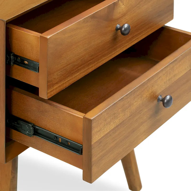 Table de chevet 2 tiroirs Mid-Century – Chêne clair / Noir / Chêne / Blanc