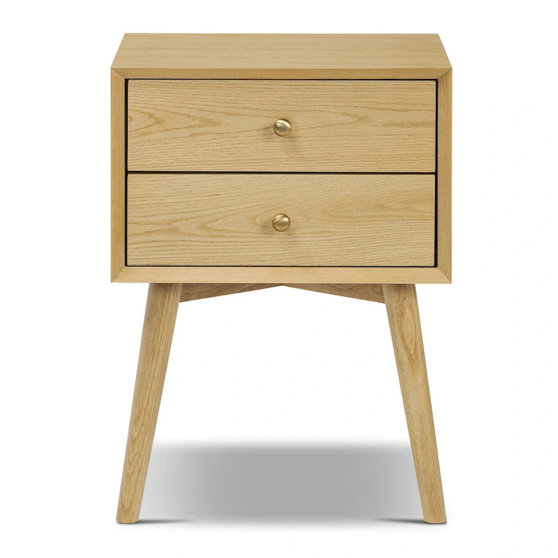 Table de chevet 2 tiroirs Mid-Century – Chêne clair / Noir / Chêne / Blanc