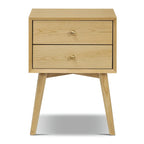 Table de chevet 2 tiroirs Mid-Century – Chêne clair / Noir / Chêne / Blanc