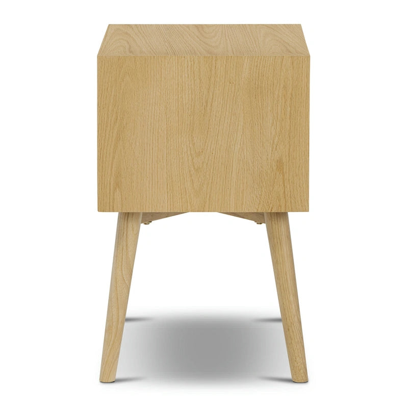 Table de chevet 2 tiroirs Mid-Century – Chêne clair / Noir / Chêne / Blanc