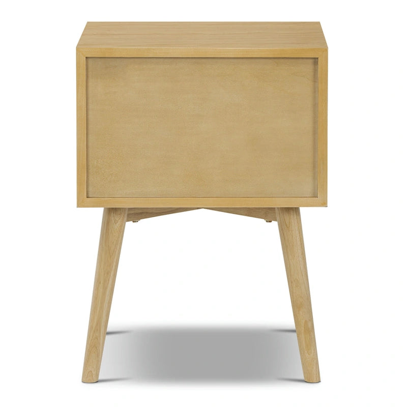 Table de chevet 2 tiroirs Mid-Century – Chêne clair / Noir / Chêne / Blanc