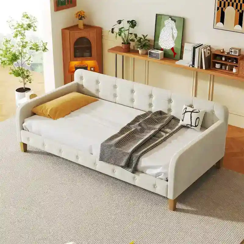 Twin Size White Velvet Upholstered Daybed – Sleeps 1