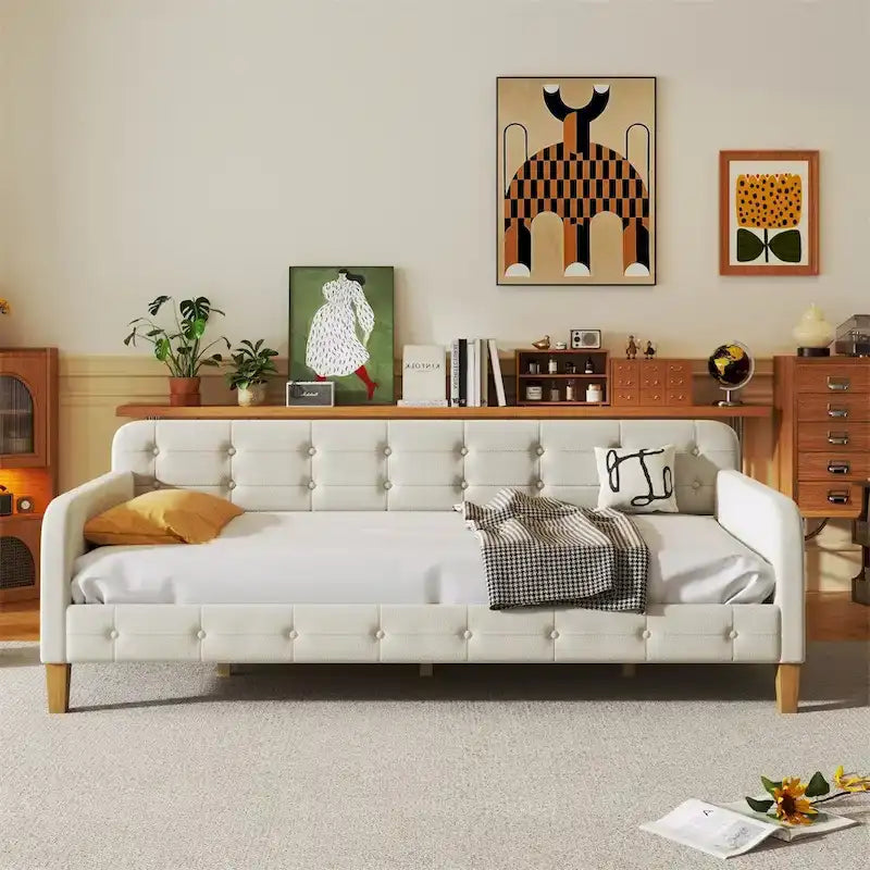 Twin Size White Velvet Upholstered Daybed – Sleeps 1