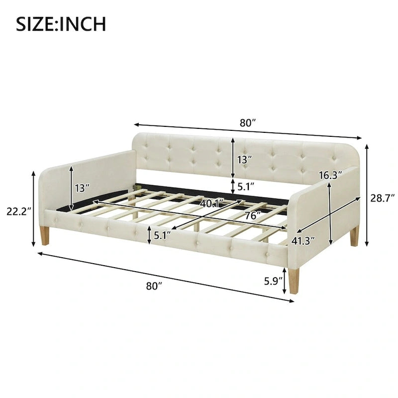 Twin Size White Velvet Upholstered Daybed – Sleeps 1