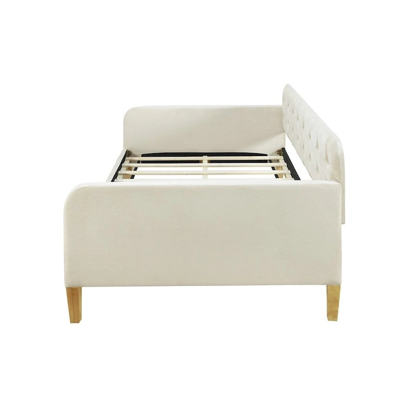 Lit de repos simple rembourré en velours blanc – 1 place