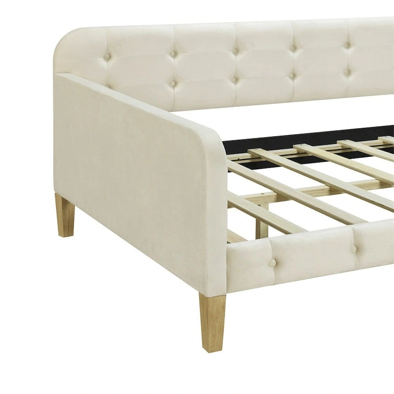 Lit de repos simple rembourré en velours blanc – 1 place