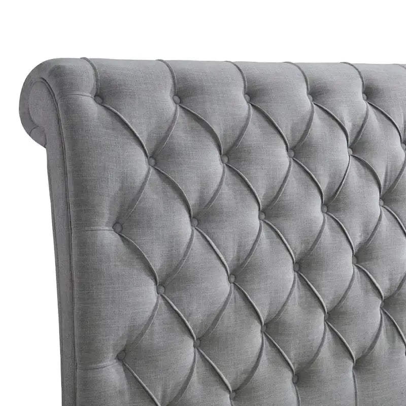 Gray & Black Queen Bed — Tufted Upholstered Headboard, Fits 1–2 Persons