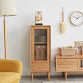 Meuble en bois massif naturel avec porte vitrée, étagères et tiroir — Simple