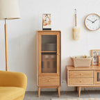Meuble en bois massif naturel avec porte vitrée, étagères et tiroir — Simple