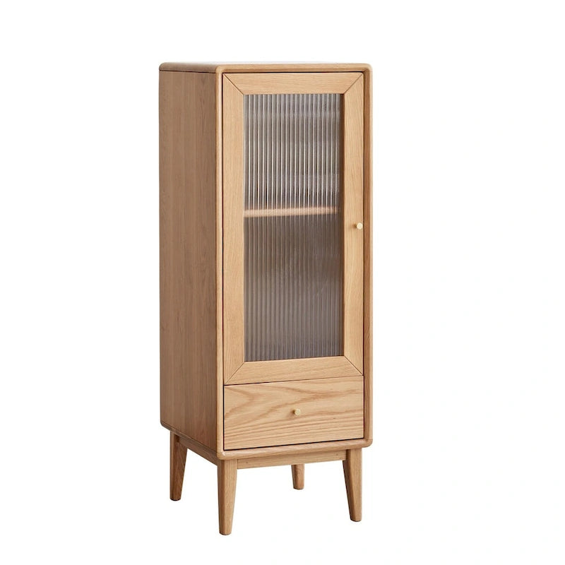 Meuble en bois massif naturel avec porte vitrée, étagères et tiroir — Simple
