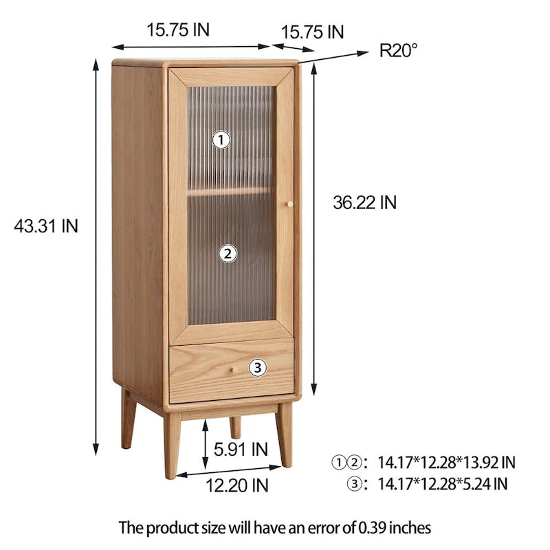 Meuble en bois massif naturel avec porte vitrée, étagères et tiroir — Simple