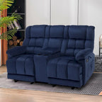 Causeuse inclinable électrique avec console, 2 places, Marron/Gris/Bleu