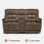 Causeuse inclinable électrique avec console, 2 places, Marron/Gris/Bleu