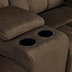 Causeuse inclinable électrique avec console, 2 places, Marron/Gris/Bleu
