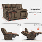 Causeuse inclinable électrique avec console, 2 places, Marron/Gris/Bleu