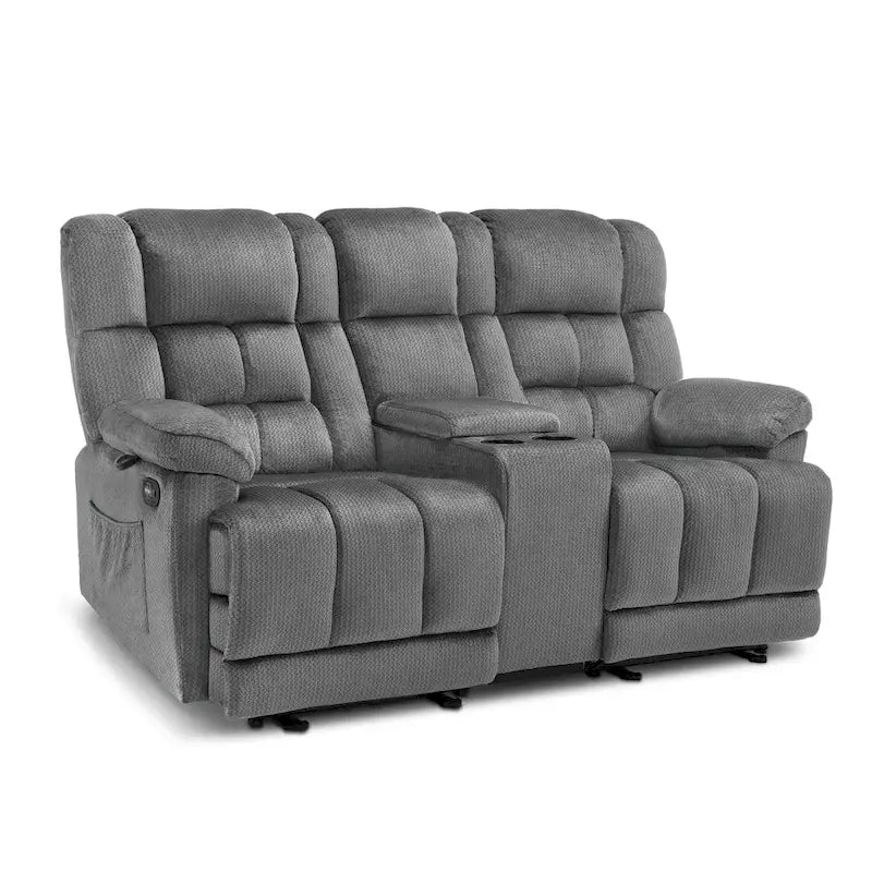 Causeuse inclinable électrique avec console, 2 places, Marron/Gris/Bleu