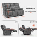 Causeuse inclinable électrique avec console, 2 places, Marron/Gris/Bleu