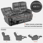 Causeuse inclinable électrique avec console, 2 places, Marron/Gris/Bleu