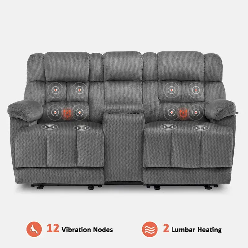 Causeuse inclinable électrique avec console, 2 places, Marron/Gris/Bleu