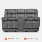 Causeuse inclinable électrique avec console, 2 places, Marron/Gris/Bleu