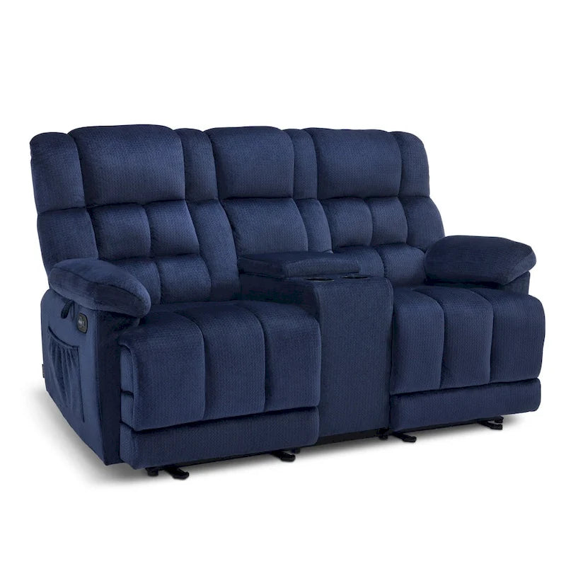 Causeuse inclinable électrique avec console, 2 places, Marron/Gris/Bleu