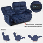 Causeuse inclinable électrique avec console, 2 places, Marron/Gris/Bleu