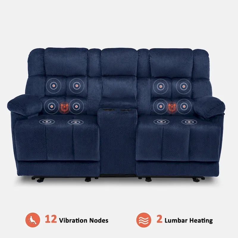 Causeuse inclinable électrique avec console, 2 places, Marron/Gris/Bleu