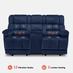 Causeuse inclinable électrique avec console, 2 places, Marron/Gris/Bleu