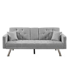 Canapé convertible en lin gris et vert, 2 places, réglable 3 positions