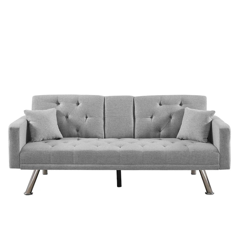 Canapé convertible en lin gris et vert, 2 places, réglable 3 positions